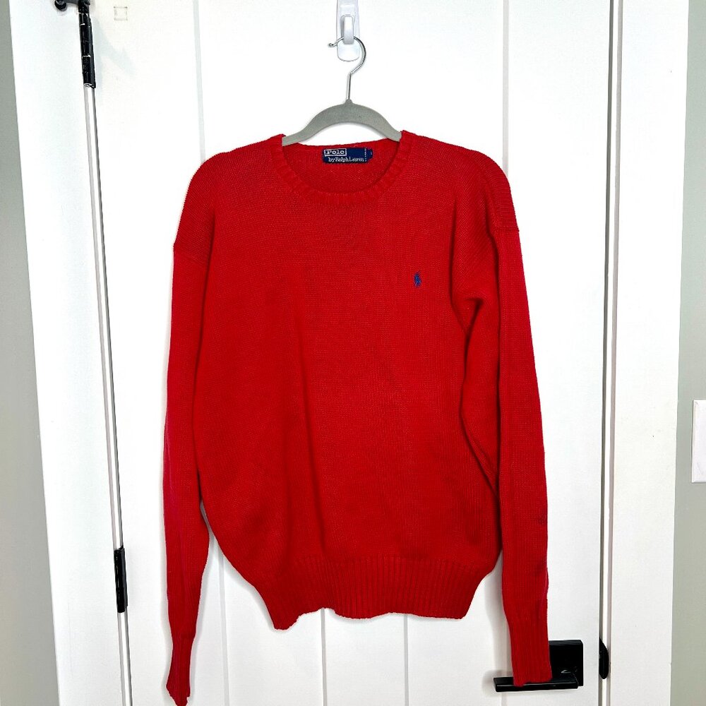 Polo Ralph Lauren Cotton Red Embroidered Logo Crew Neck Men's Sweater Size Large